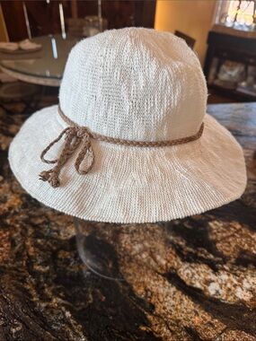 Women’s Cream Braided-Trim Sun Hat